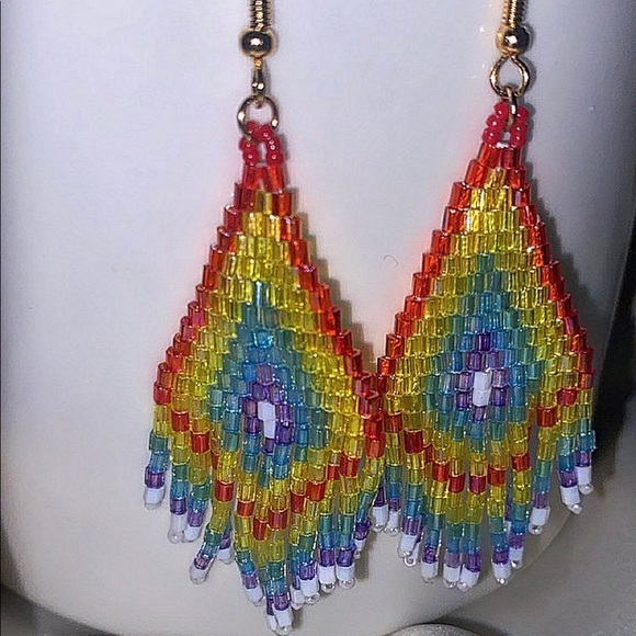Rainbow Beaded Bohemian Dangling Earrings NWT - Picture 2 of 3